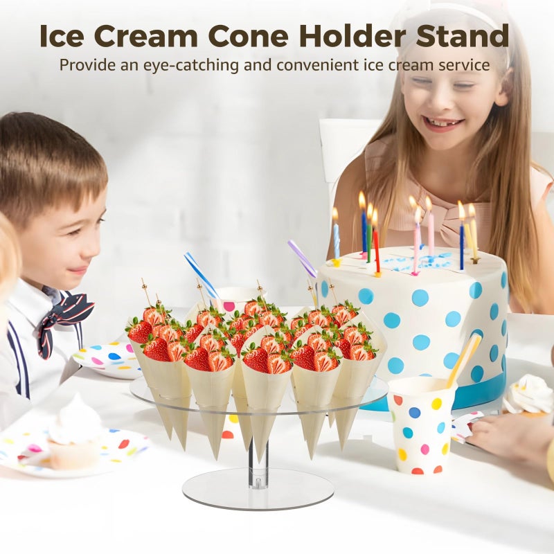 Modern Acrylic Ice Cream Cone Holder Display Stand With 100 Cocktail Picks 16 Holes Party Decoration - Image 5