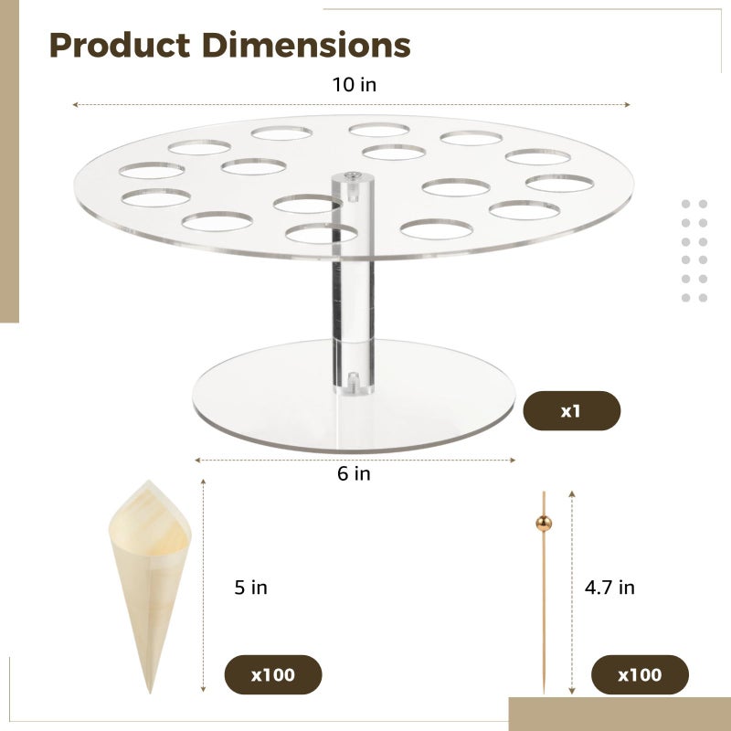 Modern Acrylic Ice Cream Cone Holder Display Stand With 100 Cocktail Picks 16 Holes Party Decoration - Image 3
