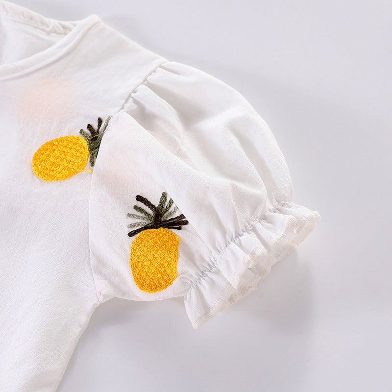 Girls' T-shirt Summer 2025 New Arrival Female Baby Korean Half-Sleeve Styline Flower Sleeve Children's Pure Cotton Base Top - Image 5