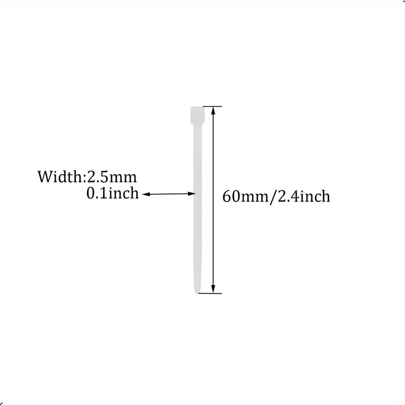 QJZXUEZHEN 100Pcs Cable Zip Ties 60 x 2.5mm / 2.4 x 0.1 Inch Self-Locking Nylon Tie,18LBS Tensile Strength,Wraps Cord Management,Plastic Thin Mini Wire Ties for Office,Garden,Workshop,White/Clear 6 x 0.25cm - Image 2