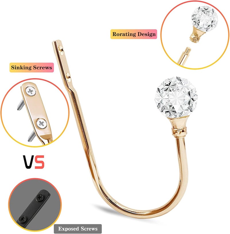 KOLAKO Curtain Holdbacks, Crystal Curtain Tieback Hooks Gold Metal Decorative Drapery Curtain Holder Window Treatment Holdback for Home Office - Image 4