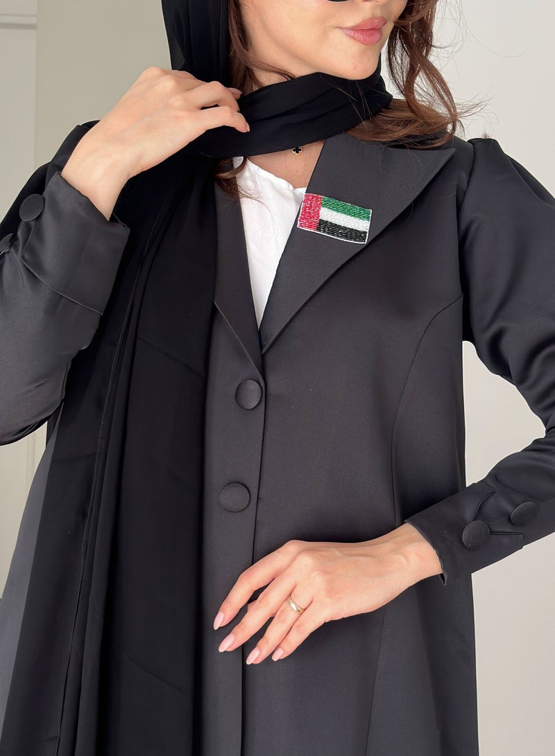 روزيت عباية عباية أنيقة بتصميم بليزر مع تطريز أحجار بعلم الإمارات العربية المتحدة مع تطريز شيللا متناسق - Image 1