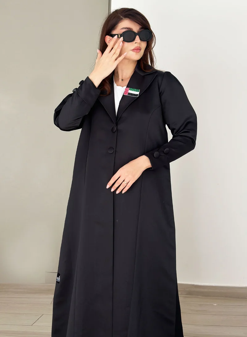 روزيت عباية عباية أنيقة بتصميم بليزر مع تطريز أحجار بعلم الإمارات العربية المتحدة مع تطريز شيللا متناسق