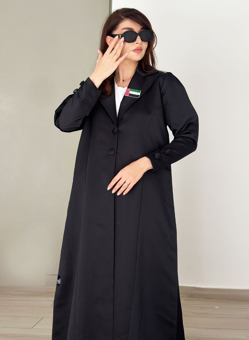 روزيت عباية عباية أنيقة بتصميم بليزر مع تطريز أحجار بعلم الإمارات العربية المتحدة مع تطريز شيللا متناسق - Image 2