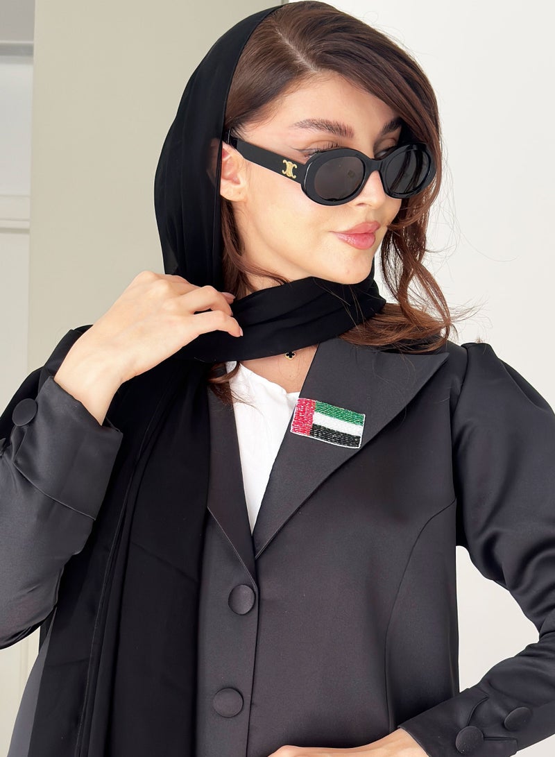 روزيت عباية عباية أنيقة بتصميم بليزر مع تطريز أحجار بعلم الإمارات العربية المتحدة مع تطريز شيللا متناسق - Image 3