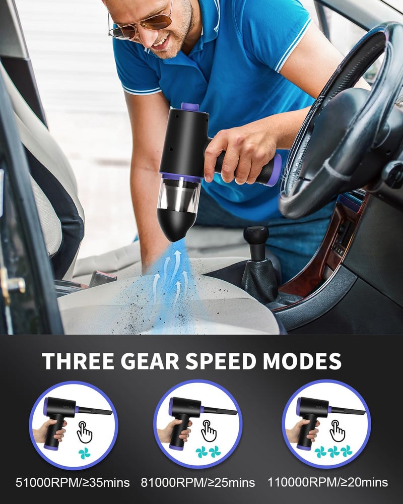 CLEVAST Compressed Air Duster - 3 Gear 110000RPM Electric Air Duster, 3 in 1 Versatile with LED - Cordless Dust Blower & Mini Vacuum & Inflating for PC, Computer, Keyboard, Rechargeable Canned Air - Image 2