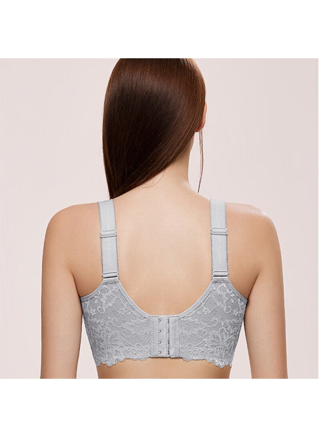 Finseech Wireless Lace Breathable Large Bust Minimizing Bra Moonlight Gray 85b