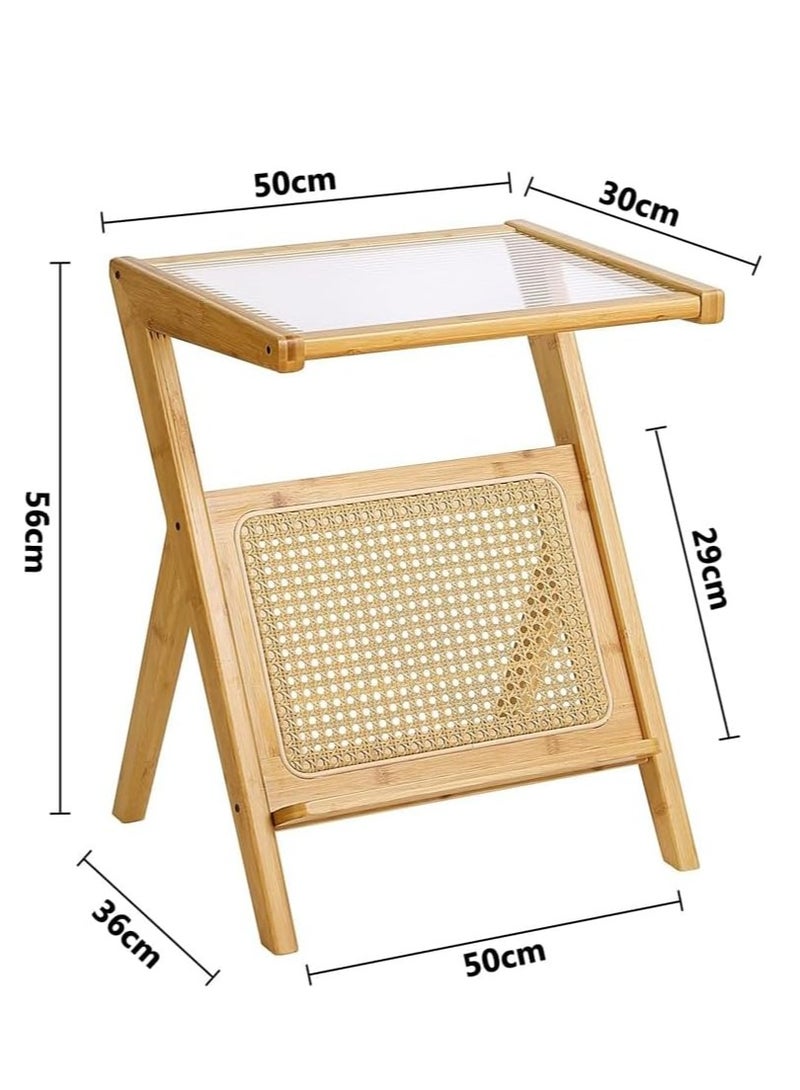 Generic 𝐅𝐅𝐃 Rattan Side Table – Mid Century Modern Nightstand, Bamboo Accent Bedside Table with Storage, Glass Coffee Table, Boho Wooden End Table for Small Spaces, Living Room & Bedroom – Eco-Friendly & Easy Assembly  - Image 3