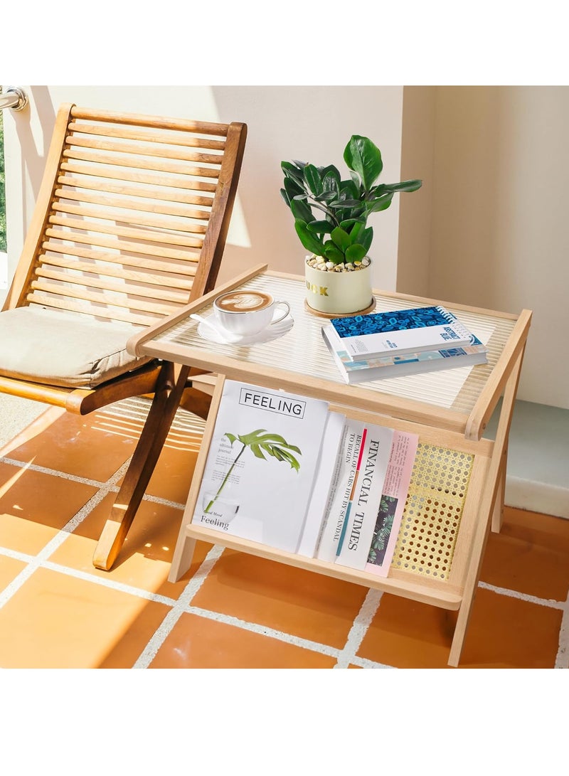 Generic 𝐅𝐅𝐃 Rattan Side Table – Mid Century Modern Nightstand, Bamboo Accent Bedside Table with Storage, Glass Coffee Table, Boho Wooden End Table for Small Spaces, Living Room & Bedroom – Eco-Friendly & Easy Assembly  - Image 5