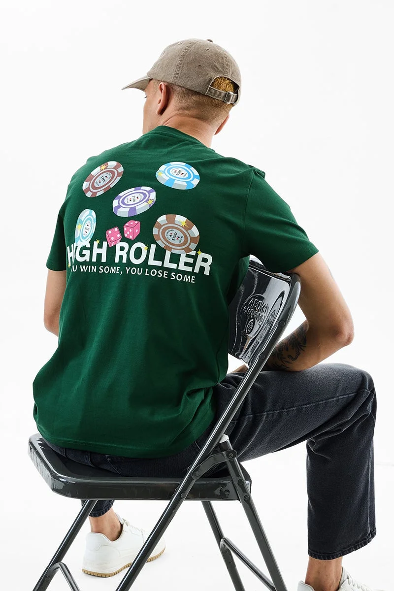 سنيتش Dark Green Graphic Half Sleeve Slim Fit T-Shirt