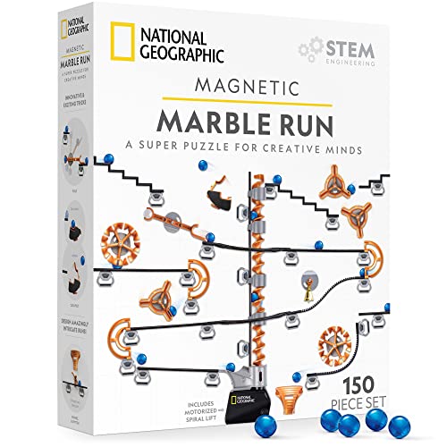Blue Marble National Geographic Magnetic Marble Run - 150-Piece STEM Building Set for Kids & Adults with Magnetic Track & Trick Pieces & Marbles for Building A Marble Maze, STEM Project (Amazon Exclusive) - Image 1