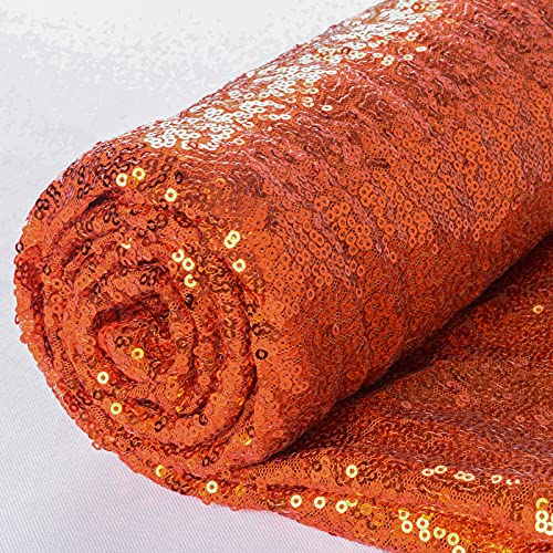 ShiDianYi Sequin Fabric by The Yard Orange 1 Yard Mesh Sequin Fabric Glitter Fabric for Sewing Costumes Clothing 3 Feet Shimmer Orange Sequin Fabric Knit Fabric for Table Overlay - Image 1