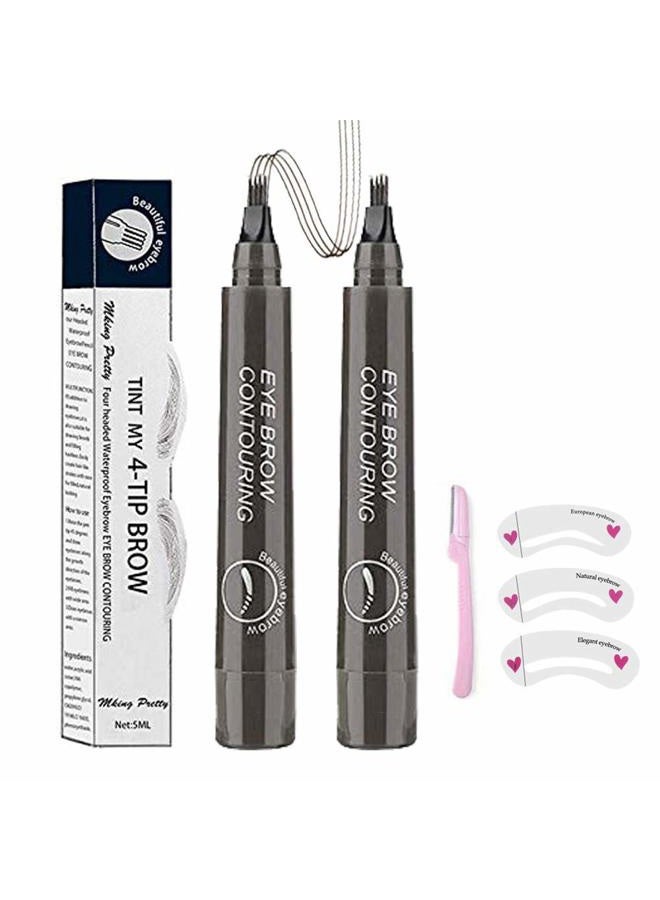 QUEMISS Microblading Eyebrow Pen 3D 4 Fork Tip Eyebrow Pencil Creates Lasting MakeUp Professional Natural Looking Brow Pen Cover Sparse Areas Daily Waterproof Brow Pencil - Image 1
