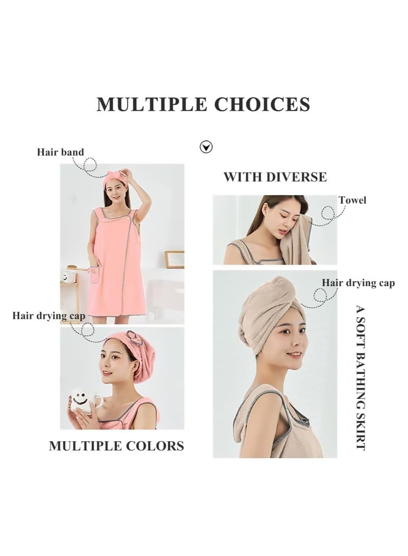 Soofam Wearable Bath Towel,Set of 5,Wrap Cozy Coral Fleece Highly Water Absorbent, Can Wear Adult Sling Bath Skirt,Soft Coral Fleece Bath Towel (Khaki)  - Image 5