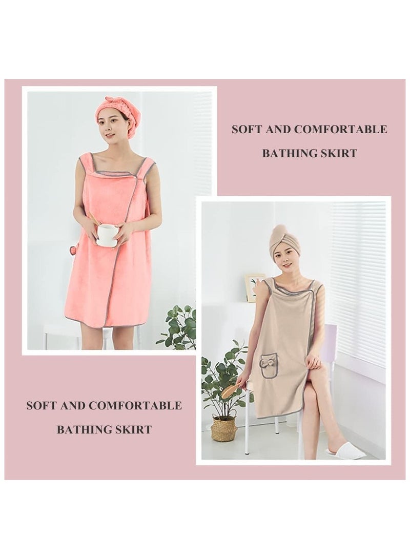 Soofam Wearable Bath Towel,Set of 5,Wrap Cozy Coral Fleece Highly Water Absorbent, Can Wear Adult Sling Bath Skirt,Soft Coral Fleece Bath Towel (Khaki)  - Image 3