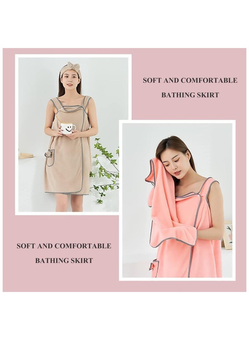 Soofam Wearable Bath Towel,Set of 5,Wrap Cozy Coral Fleece Highly Water Absorbent, Can Wear Adult Sling Bath Skirt,Soft Coral Fleece Bath Towel (Khaki)  - Image 4