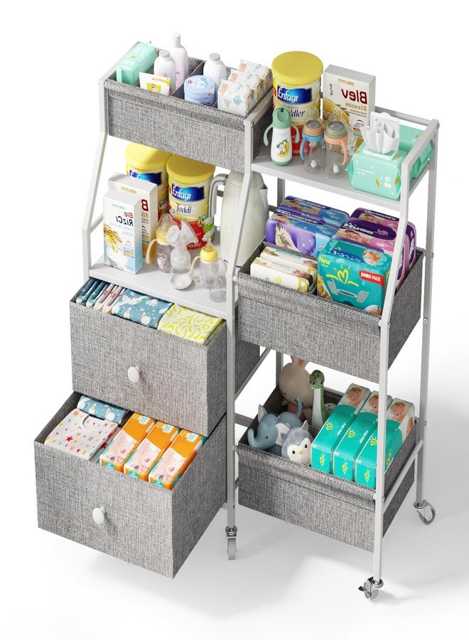 DTK Baby Diaper Caddy Organizer, 3 Tier Rolling Diaper Cart with Dividers and Drawers, Mobile Utility Baby Storage Cart with Wheels, Baby Newborn Essentials for Nursery, Bedroom, Charging Table，Crib - Image 1