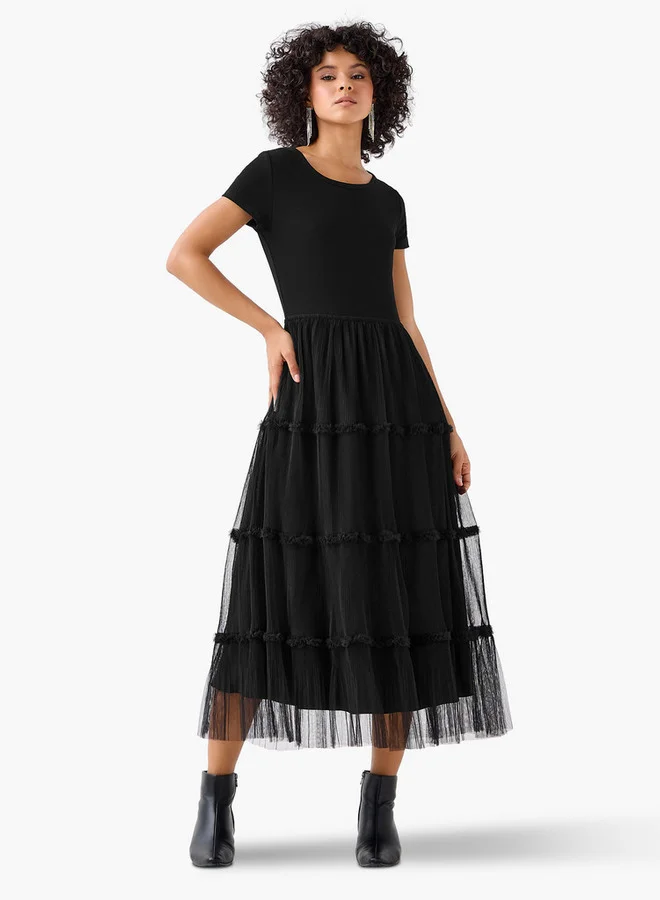 2Xtremz 2Xtremz A-line Midi Dress with Ruffle Trim