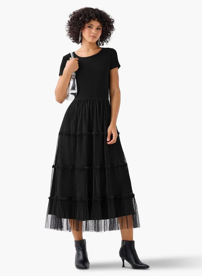 2Xtremz 2Xtremz A-line Midi Dress with Ruffle Trim