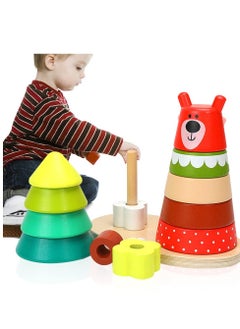 Excefore Wooden Shape Sorting Stacking, Stacking Toys, Rainbow Stacker Toddler Learning Toys for Toddler Boys Girls Best Learning Gift and Brain Toy  - Image 3