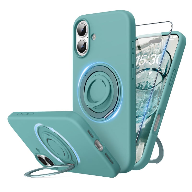 SURPHY 360 Magnetic Stand for iPhone 16 Plus Case with Finger Ring Compatible with MagSafe with Screen Protector Ring Stand and Finger Phone Case for 16 Plus 67 inch 2024 Green - Image 2