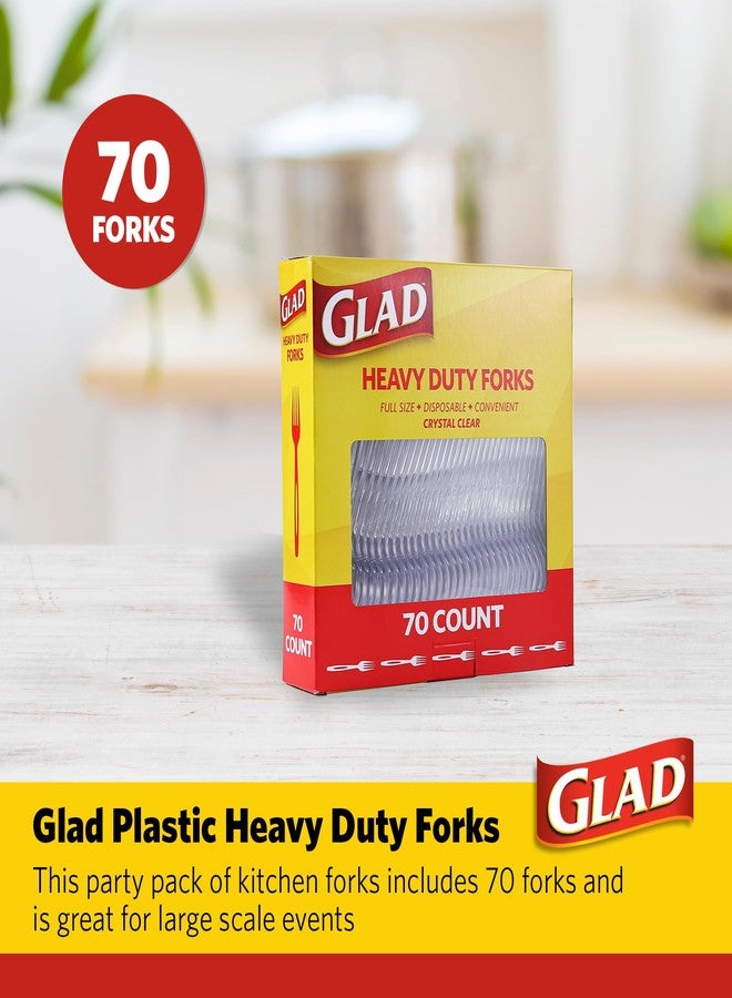 Glad Clear Plastic Forks, Heavy Duty Disposable Cutlery Set, Standard Size, Clear Disposable Fork, Bulk Pack of 70 - Perfect for Parties, Camping, and Everyday Use - Image 2