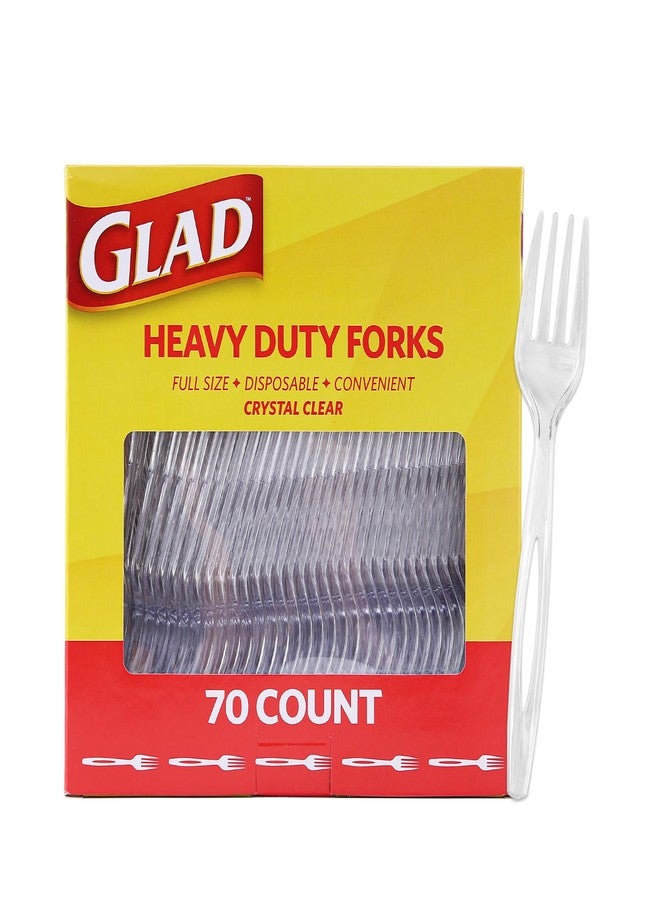 Glad Clear Plastic Forks, Heavy Duty Disposable Cutlery Set, Standard Size, Clear Disposable Fork, Bulk Pack of 70 - Perfect for Parties, Camping, and Everyday Use - Image 1