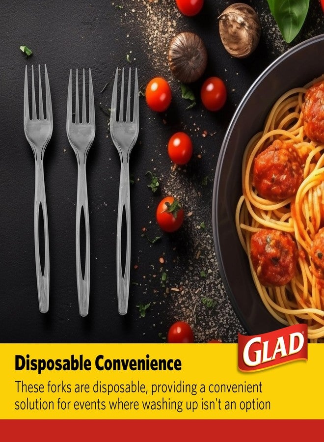 Glad Clear Plastic Forks, Heavy Duty Disposable Cutlery Set, Standard Size, Clear Disposable Fork, Bulk Pack of 70 - Perfect for Parties, Camping, and Everyday Use - Image 3
