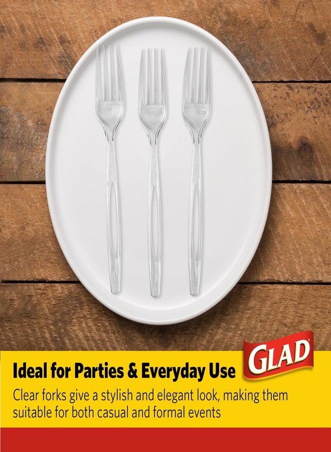 Glad Clear Plastic Forks, Heavy Duty Disposable Cutlery Set, Standard Size, Clear Disposable Fork, Bulk Pack of 70 - Perfect for Parties, Camping, and Everyday Use - Image 4