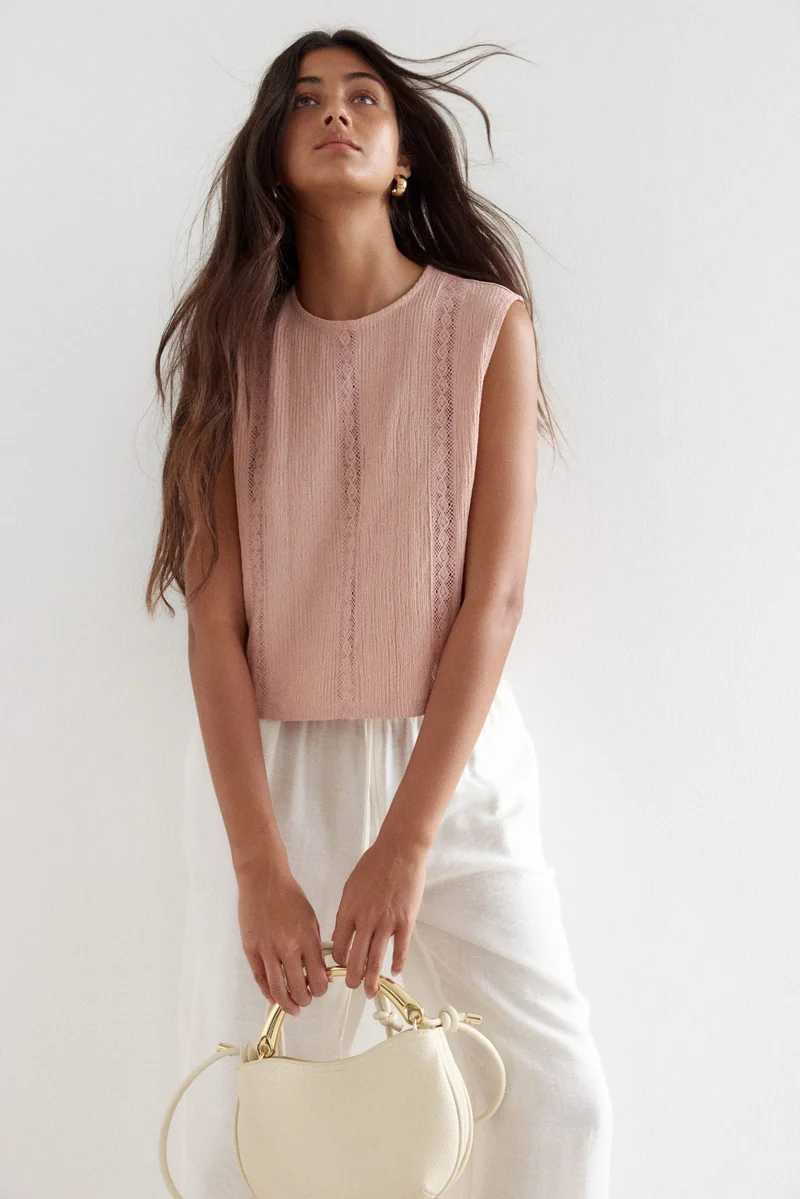 H&M Crinkled lace-detail blouse