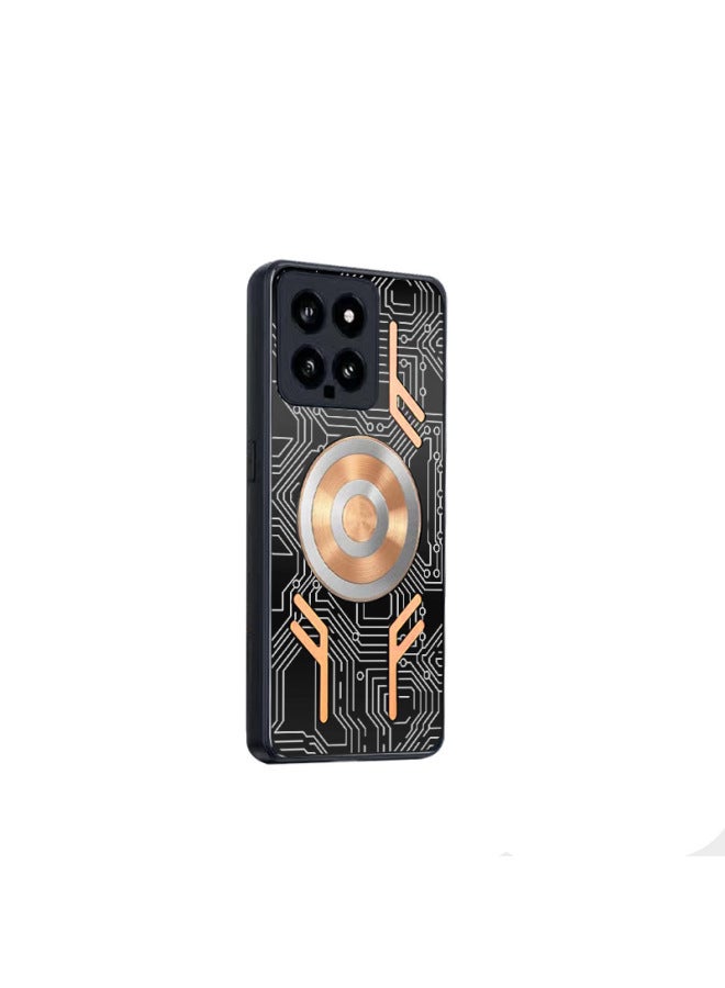 Applicable To For Xiaomi 14 Red Copper Cooling E-sports 13pro Drop-resistant 14 Average Hot Plate Refrigeration Magnetic Mobile Phone Case Protective Cover-Color:Cool With Laser Picture (red Copper)-Applicable Model:Millet 14pro
