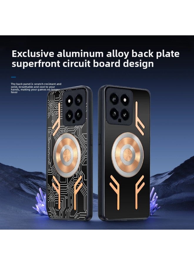 Applicable To For Xiaomi 14 Red Copper Cooling E-sports 13pro Drop-resistant 14 Average Hot Plate Refrigeration Magnetic Mobile Phone Case Protective Cover-Color:Cool With Laser Picture (red Copper)-Applicable Model:Millet 14pro