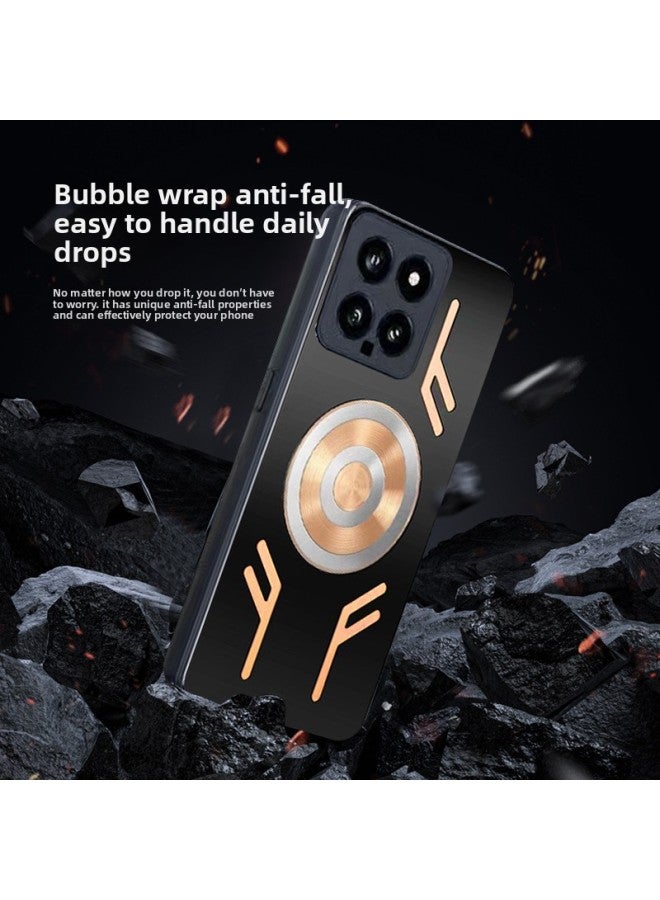 Applicable To For Xiaomi 14 Red Copper Cooling E-sports 13pro Drop-resistant 14 Average Hot Plate Refrigeration Magnetic Mobile Phone Case Protective Cover-Color:Cool With Laser Picture (red Copper)-Applicable Model:Millet 14pro