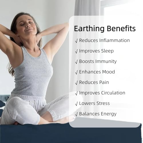 JIUMIWA Grounding Sheet King Size with 15ft Cord, 90% Organic Cotton + 10% Silver Fiber, Conductive Earthing Bed Sheets for Better Sleep and Wellness (Dark Blue, King - 76"x80"x13") - Image 4