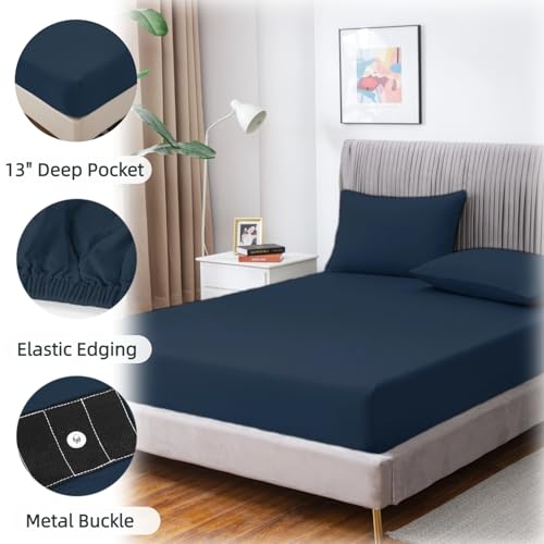 JIUMIWA Grounding Sheet King Size with 15ft Cord, 90% Organic Cotton + 10% Silver Fiber, Conductive Earthing Bed Sheets for Better Sleep and Wellness (Dark Blue, King - 76"x80"x13") - Image 3