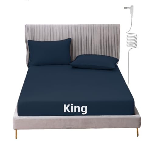 JIUMIWA Grounding Sheet King Size with 15ft Cord, 90% Organic Cotton + 10% Silver Fiber, Conductive Earthing Bed Sheets for Better Sleep and Wellness (Dark Blue, King - 76"x80"x13") - Image 1