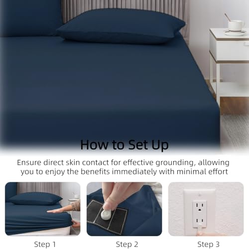 JIUMIWA Grounding Sheet King Size with 15ft Cord, 90% Organic Cotton + 10% Silver Fiber, Conductive Earthing Bed Sheets for Better Sleep and Wellness (Dark Blue, King - 76"x80"x13") - Image 5