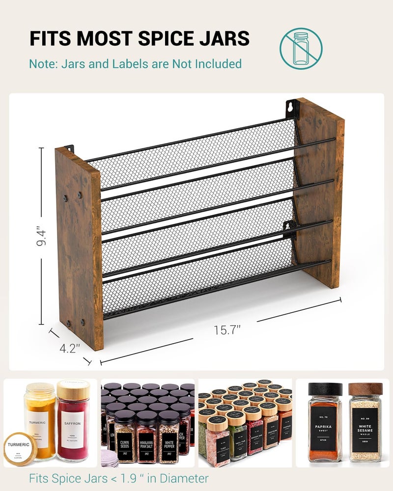 NESAPTO Spice Rack Organizer for Cabinet, Wood 4-Tier Vertical Seasoning Organizer, Wall Mount or Countertop Spice Shelf, Holds 32 Jars (No Jars Included), 15.7" W x 9.4" H - Image 2