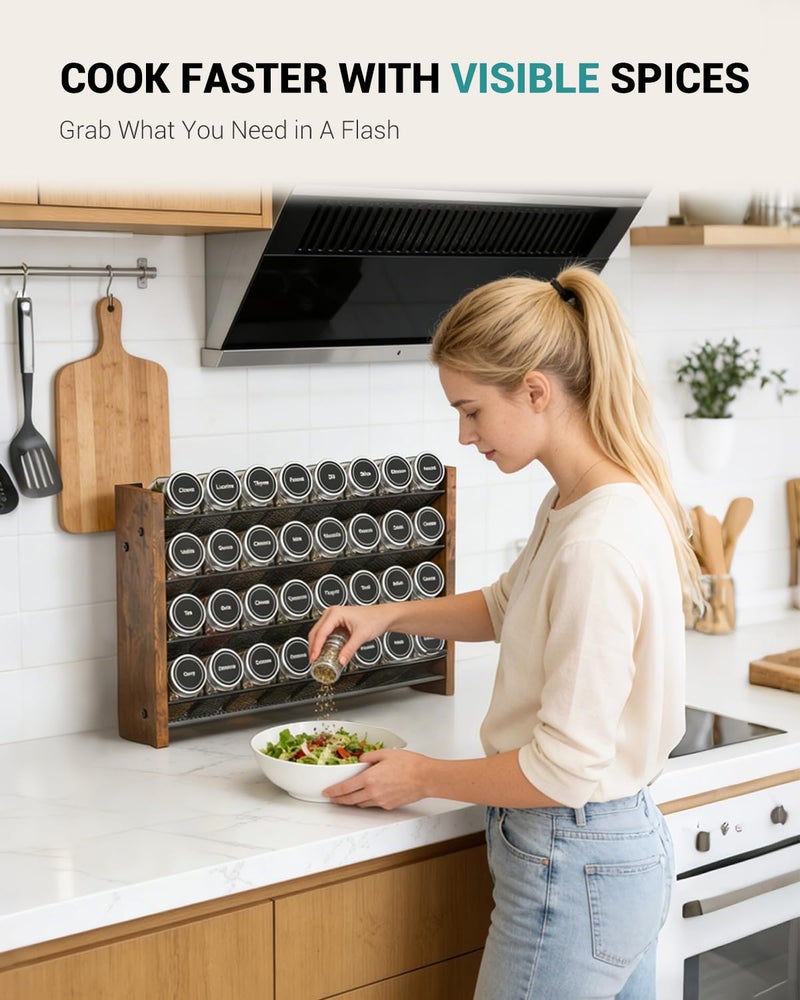 NESAPTO Spice Rack Organizer for Cabinet, Wood 4-Tier Vertical Seasoning Organizer, Wall Mount or Countertop Spice Shelf, Holds 32 Jars (No Jars Included), 15.7" W x 9.4" H - Image 5