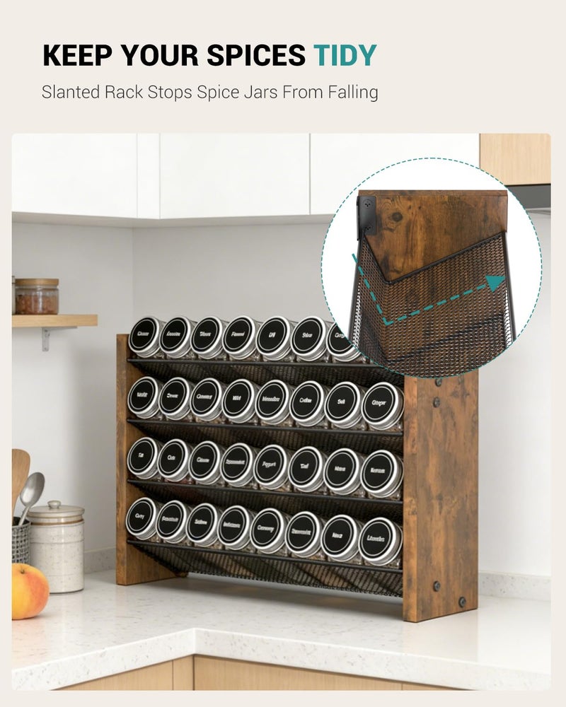 NESAPTO Spice Rack Organizer for Cabinet, Wood 4-Tier Vertical Seasoning Organizer, Wall Mount or Countertop Spice Shelf, Holds 32 Jars (No Jars Included), 15.7" W x 9.4" H - Image 3