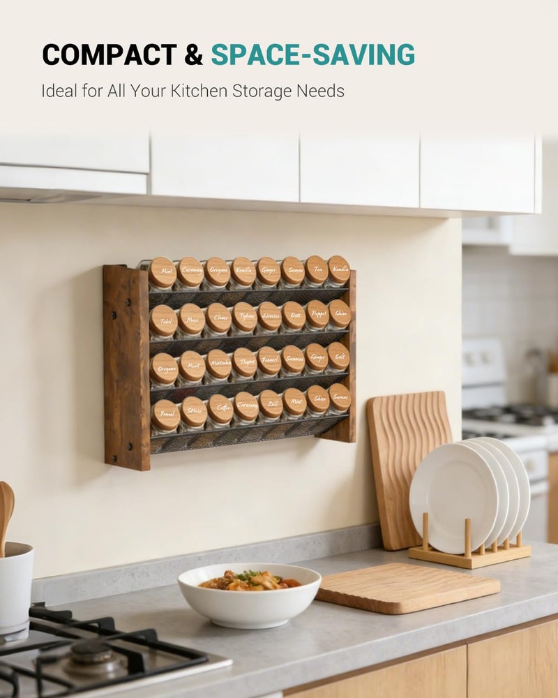 NESAPTO Spice Rack Organizer for Cabinet, Wood 4-Tier Vertical Seasoning Organizer, Wall Mount or Countertop Spice Shelf, Holds 32 Jars (No Jars Included), 15.7" W x 9.4" H - Image 4