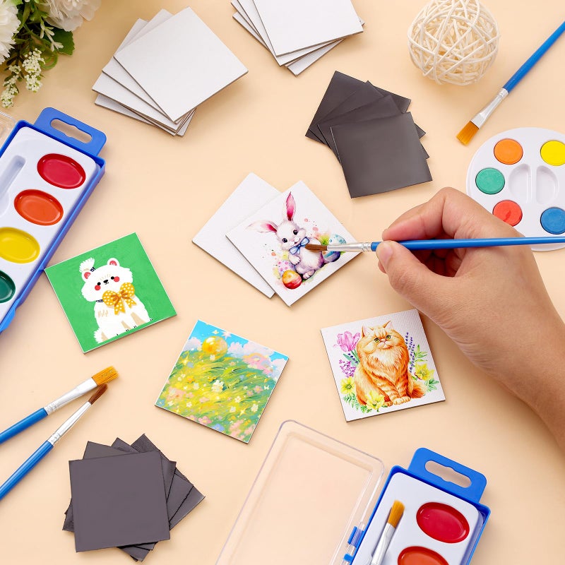 ESRICH 40 Pack 2x2IN Mini Magnetic Canvas Panels, Small Canvases for Painting for Oil, Watercolor, Acrylic Painting & DIY Crafts with 40PCS 2x2IN Square Flat Canvas Boards, 40PCS Soft Magnets - Image 3