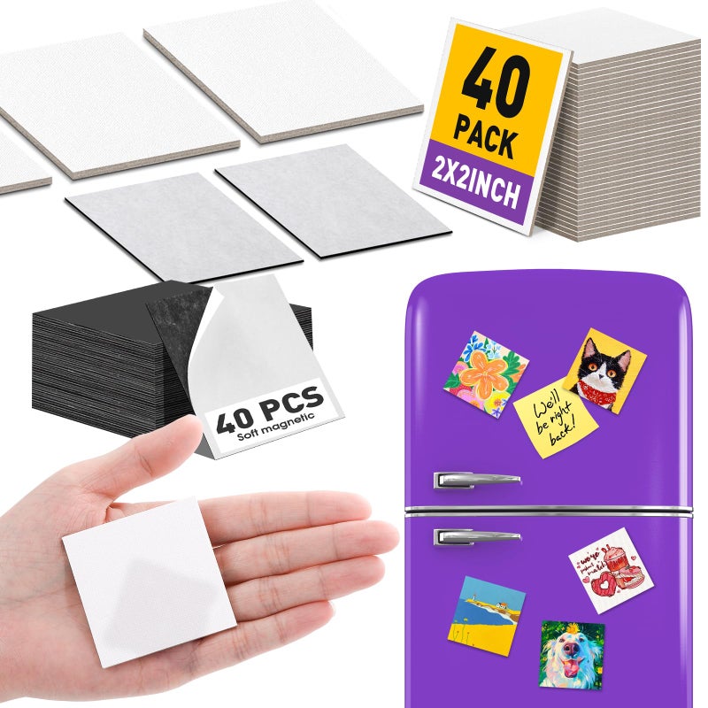 ESRICH 40 Pack 2x2IN Mini Magnetic Canvas Panels, Small Canvases for Painting for Oil, Watercolor, Acrylic Painting & DIY Crafts with 40PCS 2x2IN Square Flat Canvas Boards, 40PCS Soft Magnets - Image 1