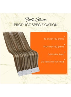 Fshine Full Shine Tape In Hair Extensions 20 Inch Hair Extensions Tape In Color 4 Medium Brown Highlight With 27 Honey Blonde Tape In Extensions Invisible 50Gram Human Hair Tape In Extensions For Party 20Pcs  - Image 3