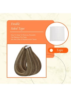 Fshine Full Shine Tape In Hair Extensions 20 Inch Hair Extensions Tape In Color 4 Medium Brown Highlight With 27 Honey Blonde Tape In Extensions Invisible 50Gram Human Hair Tape In Extensions For Party 20Pcs  - Image 4