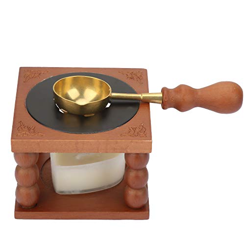 Hztyyier Wax Seal Kit with Warmer, Copper Heating Spoon, Heart Candle, Wooden Base - Image 1