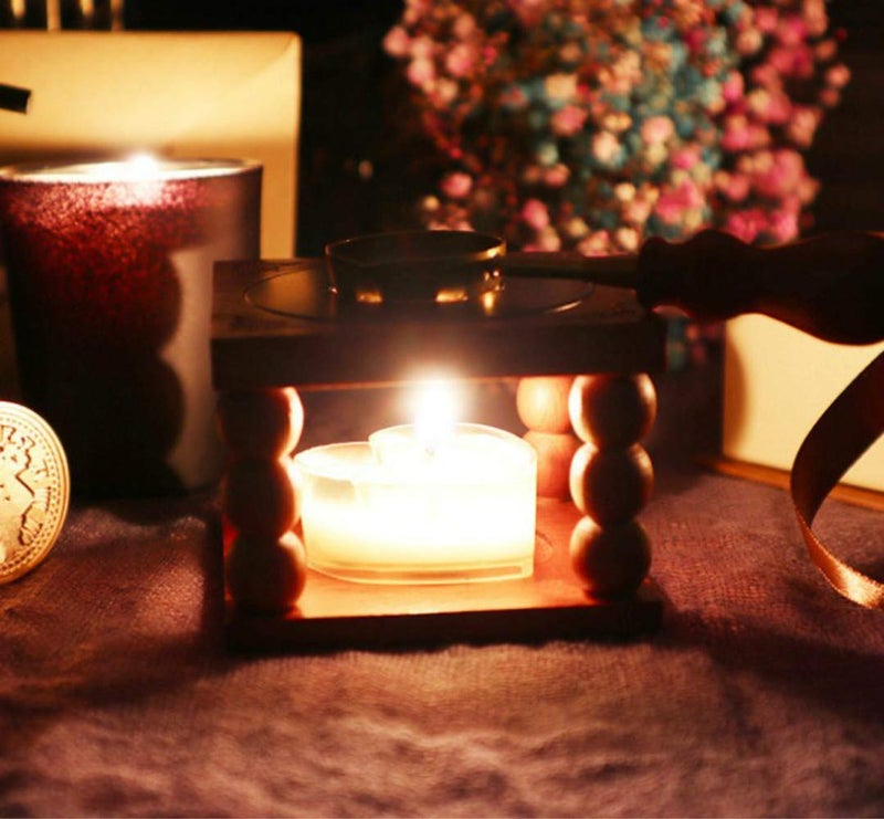 Hztyyier Wax Seal Kit with Warmer, Copper Heating Spoon, Heart Candle, Wooden Base - Image 4