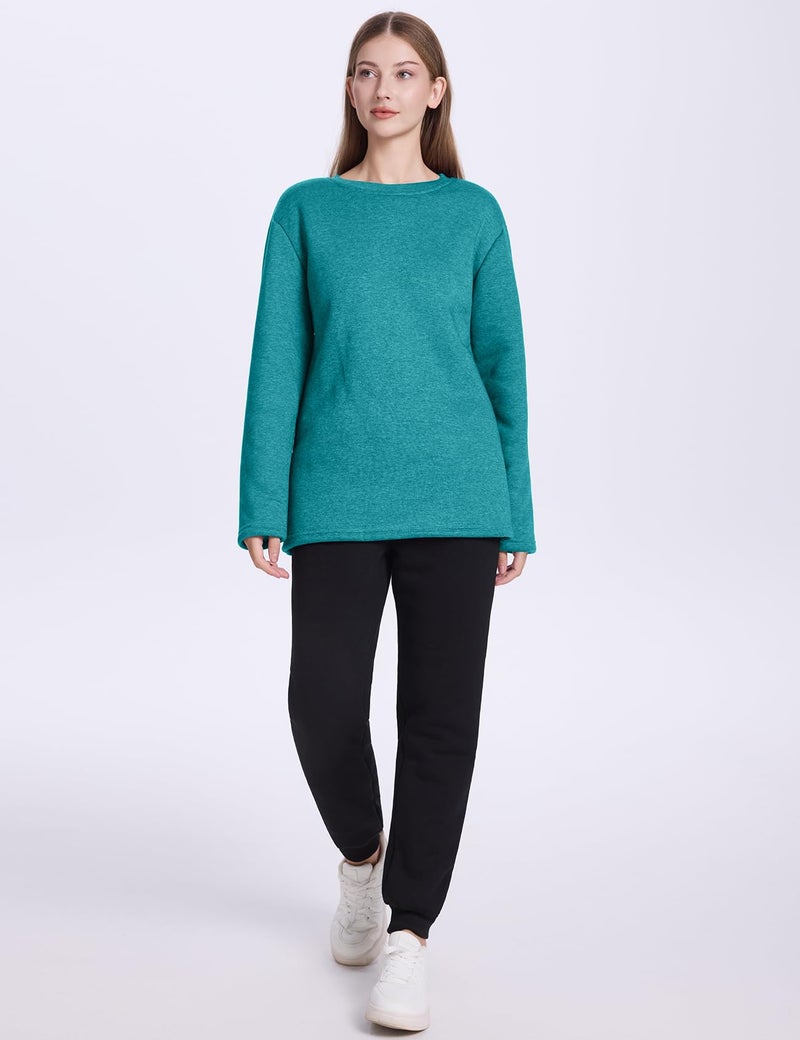 PEHMEA Women's Winter Warm Sherpa Lined Fleece Sweatshirt Crewneck Sport Pullover Loungewear Tops(Peacock Green-L) - Image 5