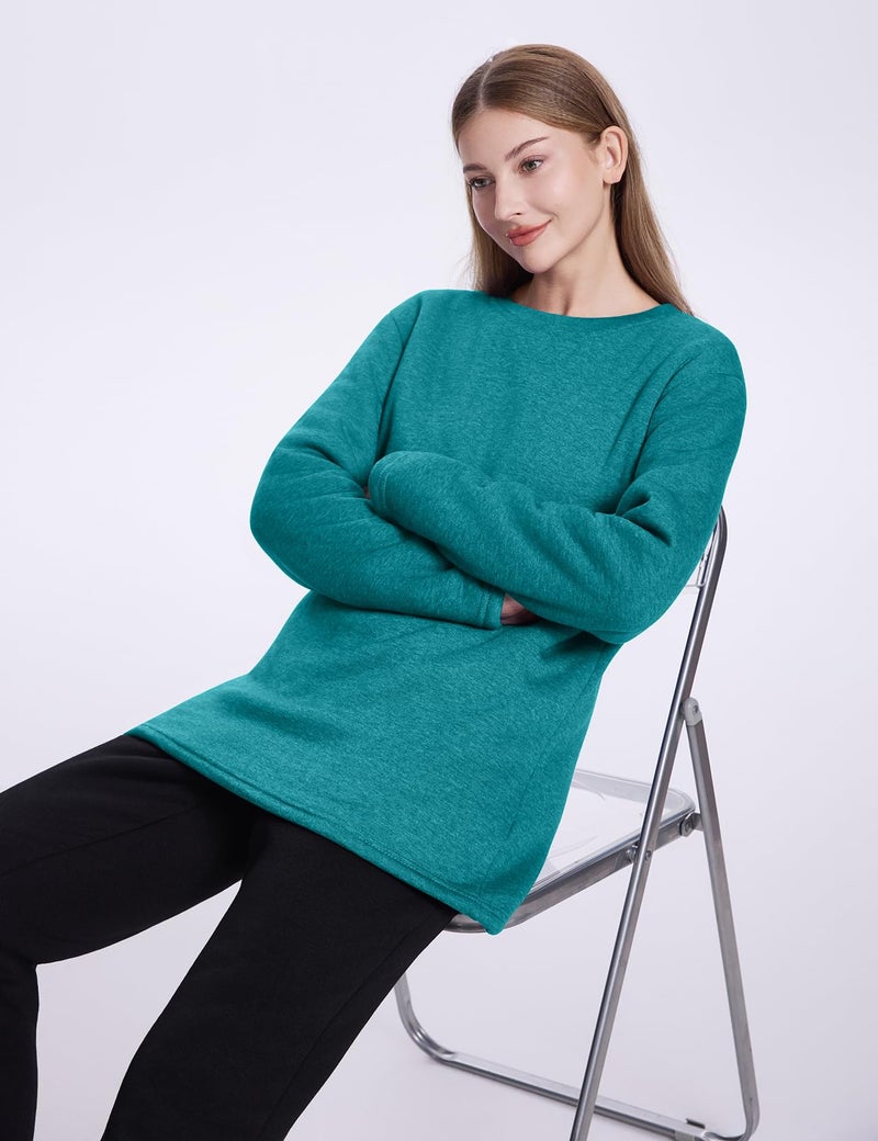 PEHMEA Women's Winter Warm Sherpa Lined Fleece Sweatshirt Crewneck Sport Pullover Loungewear Tops(Peacock Green-L) - Image 2