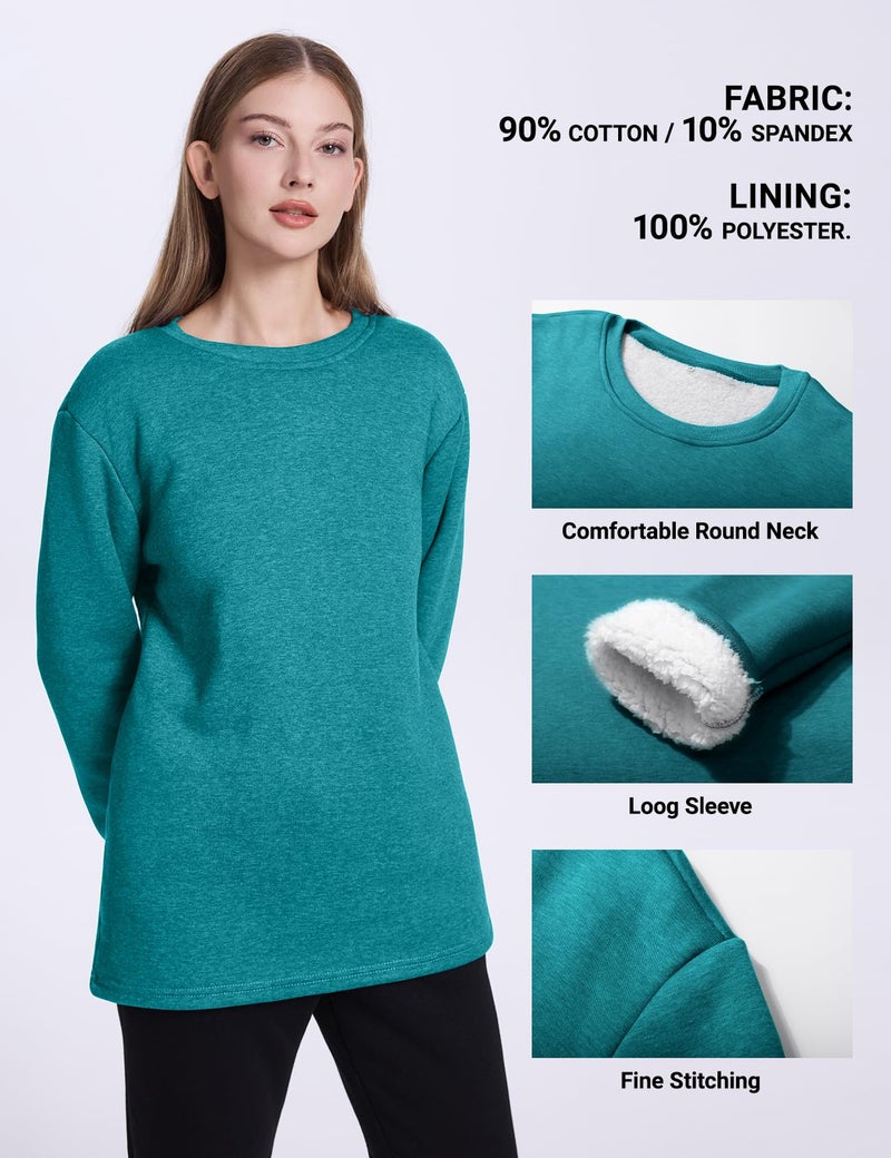 PEHMEA Women's Winter Warm Sherpa Lined Fleece Sweatshirt Crewneck Sport Pullover Loungewear Tops(Peacock Green-L) - Image 4